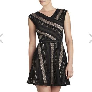 BCBG Maxazria Jasmyne Cap Sleeve A Line Lace Dress Size Large Color Black